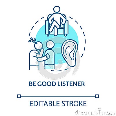 Be good listener concept icon. Friendship relationship advice. People psychological help. Friend support idea thin line Vector Illustration