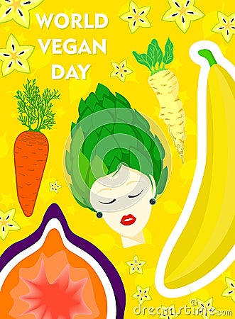 Be green. Fashionable vertical banner on the topic of vegetarianism. Vegan Day Vector Illustration