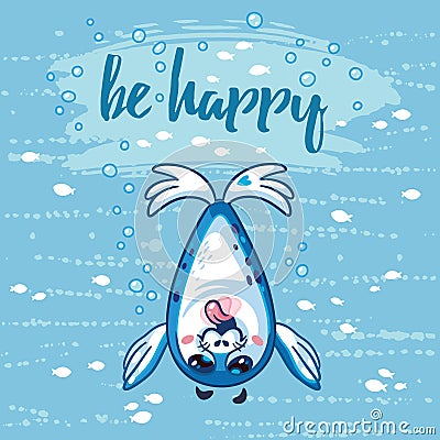 Be happy. Cute card with cartoon baby Seal. Vector illustration Vector Illustration
