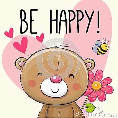 Be Happy Greeting card Teddy Bear Vector Illustration