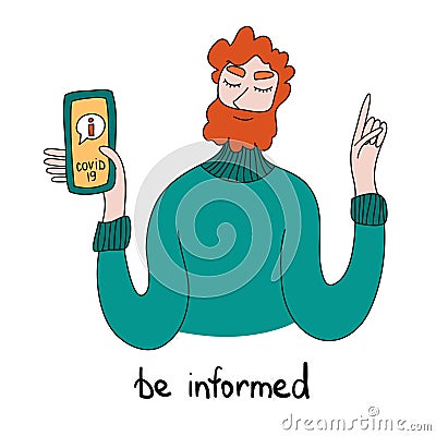 Be informed. You should know that. A man with a smartphone in his hand. Concept of informing people about self Vector Illustration