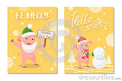 Be Merry Happy New Year and Hello Winter Vector Vector Illustration