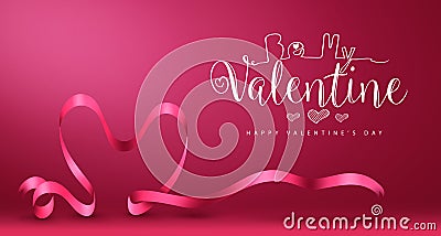 Be My Valentine Banner with Heart Vector Happy Valentines Day Vector Illustration