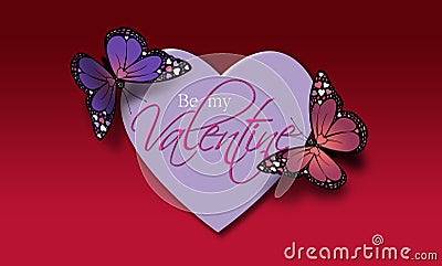 Be My Valentine Butterflies with Heart graphic background Stock Photo