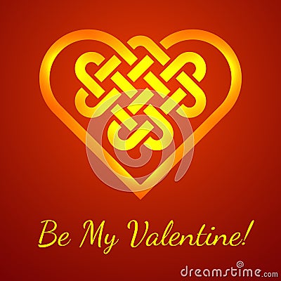 Be My Valentine card with a Celtic heart shape knot, illustration Cartoon Illustration