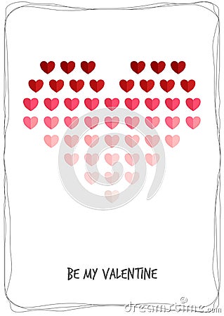 Be my valentine card decorated with simple pink and red heart shapes on white background Stock Photo