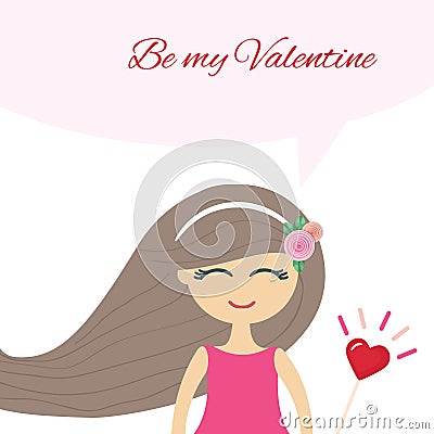 Be my Valentine. Cute girl design. For greeting cards and posters. Vector Illustration
