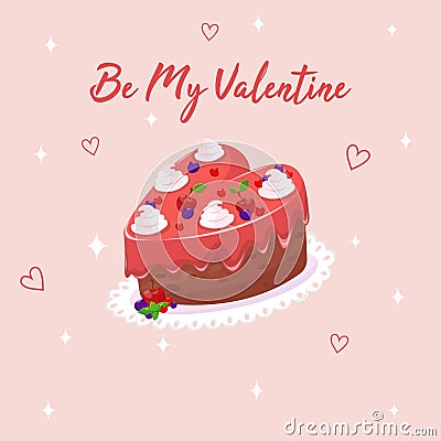 Be my Valentine elements design - cake, coffee, envelope. Valentines day flat symbol- heart cake . Holiday of love in Vector Illustration