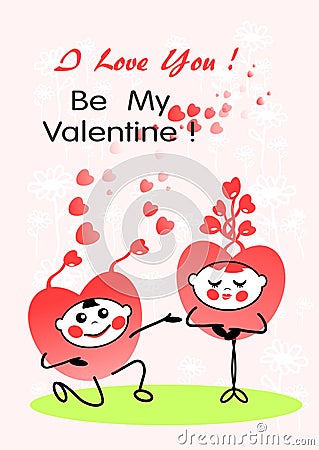 Be My Valentine. Valentine card I Love YOU, Be My Valentine. Pink floral backdrop with hearts. Vector Illustration