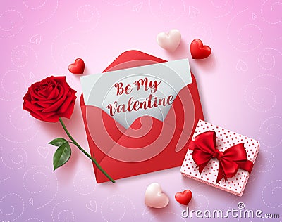 Be my valentines greeting card vector design with red love letter Vector Illustration