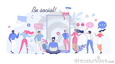 Be Social Motivation People Community Flat Banner Vector Illustration