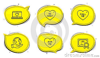 Be sweet, Ask me and Web love icons set. Call me sign. Love sweetheart, Social network. Love set. Vector Vector Illustration