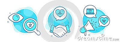 Be sweet, Ask me and Web love icons set. Call me sign. Love sweetheart, Social network. Love set. Vector Vector Illustration