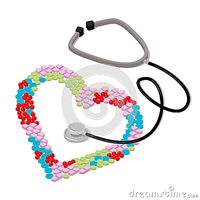 Be treated health care heart stethoscope flat isometric vector Vector Illustration