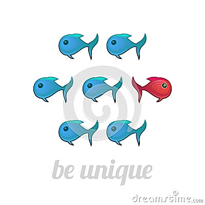 Be unique concept, blue and red fish, isolated Vector Illustration