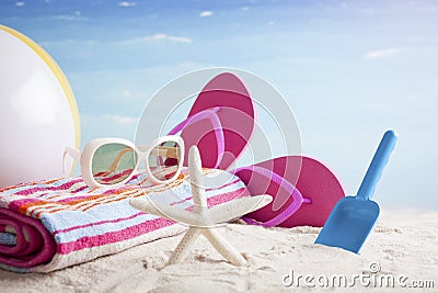 Beach accessories. Concept of summer vacations Stock Photo