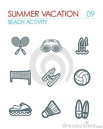 Beach activity icon set. Summer. Vacation Vector Illustration