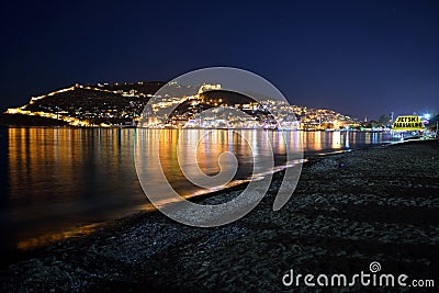 Beach of Alanya at Night, Turkey Editorial Stock Photo