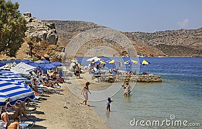 Beach in Ano Symi. Greece Editorial Stock Photo