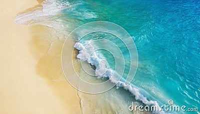Beach as a background from top view. Waves and azure water as a background. Summer seascape from air. Bali island, Indonesia. Stock Photo