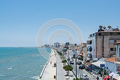 Beach and Athenon street, view from the Larnaca Larnaka fort of Cyprus Editorial Stock Photo