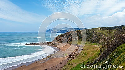 Beach Azkorri or Gorrondatxe in Getxo town, Biscay bay Spain. Summer Atlantic coast landscape Stock Photo
