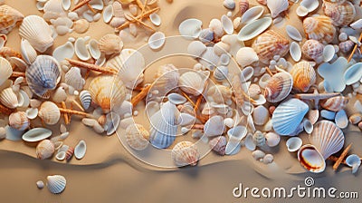 Beach background with shells and sand created with Generative AI Stock Photo