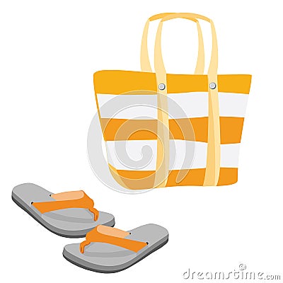 Beach bag and sandals Stock Photo