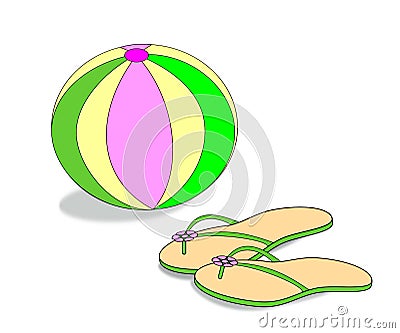 Beach Ball and Sandals Stock Photo