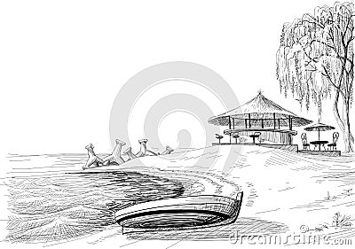 Beach bar sketch Vector Illustration