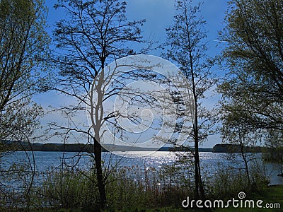 On the beach of a Bavarian lake - brombachsee Stock Photo