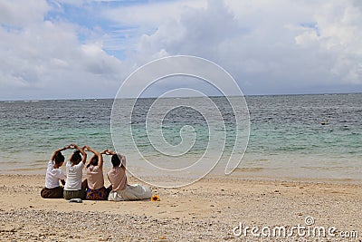 Beach in Bise Fukugi Tree Road, Bise Village in Okinawa, Japan Editorial Stock Photo