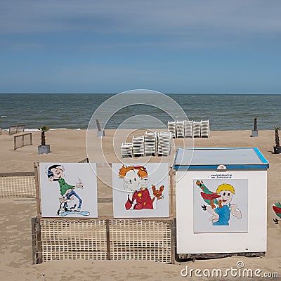 Beach cabins decorated with popular artwork cabinart Editorial Stock Photo