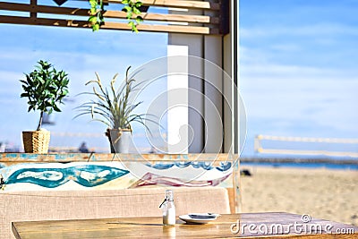 Beach Cafe in Barcelona Platja Nova Icaria or Barceloneta Stock Photo