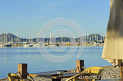 Beach cafe in the morning Stock Photo