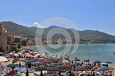 The beach in CefalÃ¹ Editorial Stock Photo