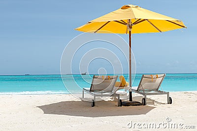 Beach Chair with Infinity Beach views in Maldives, Stock Photo