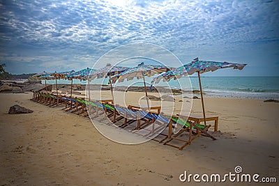 Beach and chair on sand beach. Stock Photo