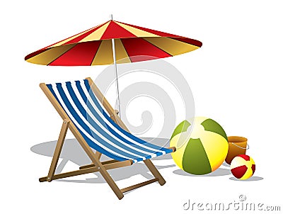 Beach chair with umbrella Vector Illustration