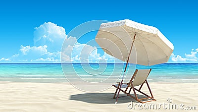 Beach chair and umbrella on idyllic tropical sand Stock Photo