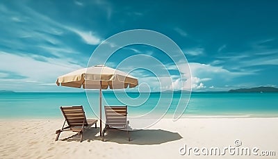 Beach chairs with umbrella and beautiful sand beach Stock Photo