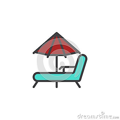 Beach chaise lounges and umbrella filled outline icon Vector Illustration