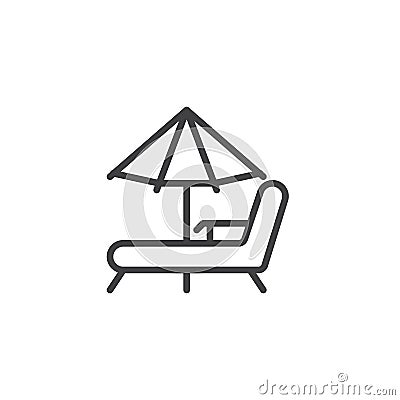Beach chaise lounges and umbrella line icon Vector Illustration