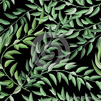 Beach cheerful seamless pattern wallpaper of tropical dark green leaves of palm trees vector eps 10 Vector Illustration