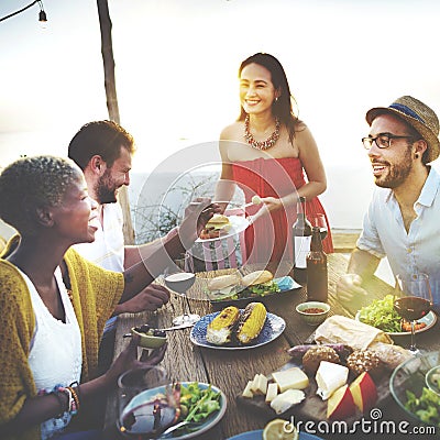 Beach Cheers Celebration Friendship Summer Fun Dinner Concept Stock Photo