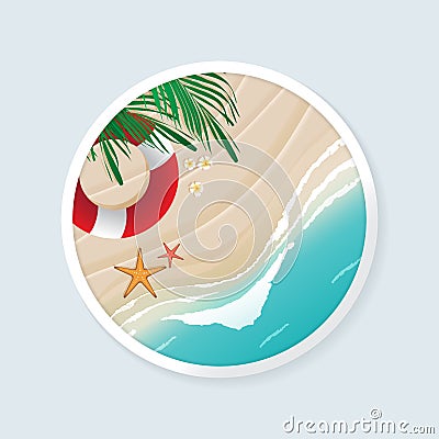 Beach in circle frame Vector Illustration