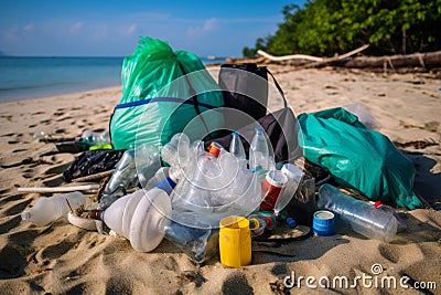 Beach cleanup, picking plastic garbage, ocean-friendly living and save the planet concept. Stock Photo