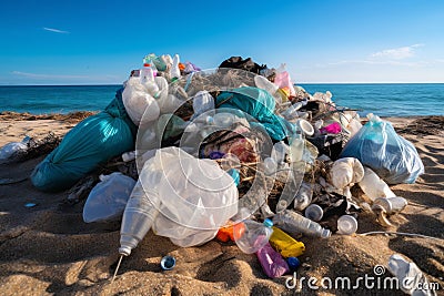 Beach cleanup, picking plastic garbage, ocean-friendly living and save the planet concept. Stock Photo