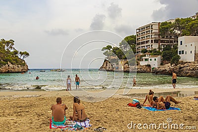 Beach, cliffs and bay Cala SantanyÃ­, Mallorca Balearic Islands Spain Editorial Stock Photo