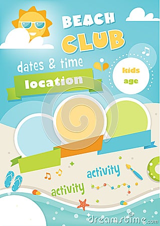 Beach Club or Camp for Kids. Summer Poster Vector Template Vector Illustration